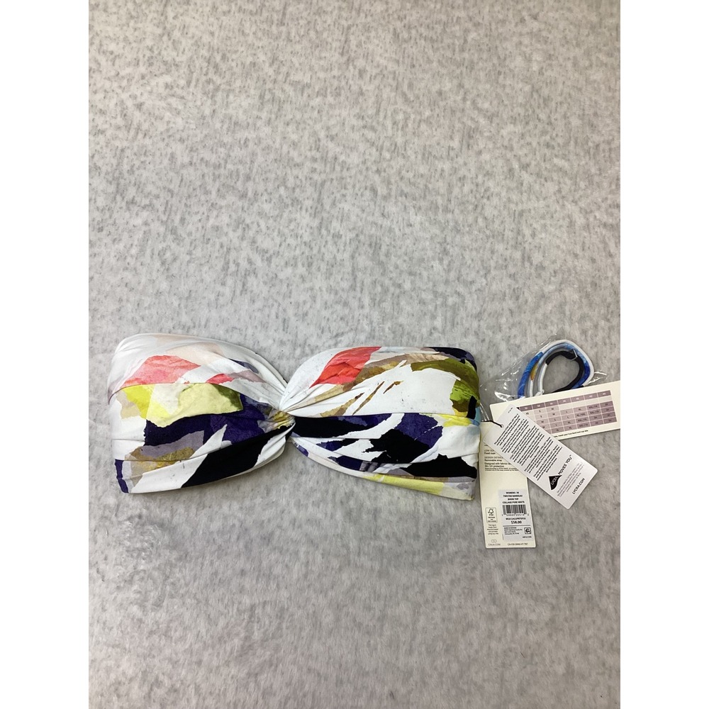 CALIA Women Twisted Bandeau Bikini Top Collage Pure White Abstract M WSA12422PRT